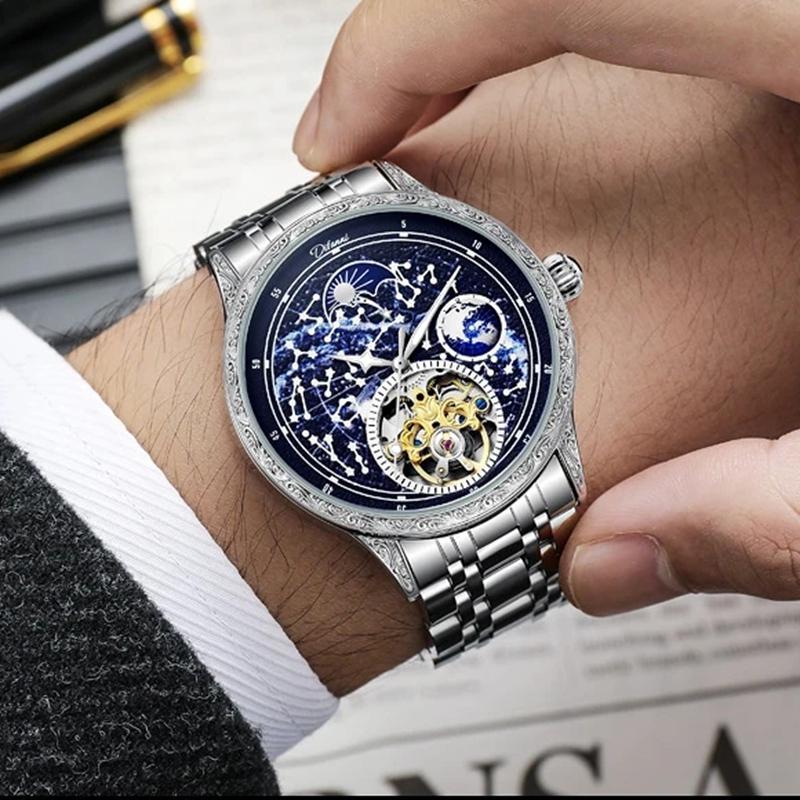 Men's Mechanical Automatic Business Wristwatch Tourbillon Hollow Fashion New Sport Waterproof Luminous Moon Phase Clock