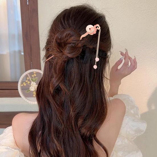 Hanfu Hair Stick Chinese Style Floral Women Hairpins Beads Tassel Decor Hair Fork Medium To Thick Hair Bun Accessories