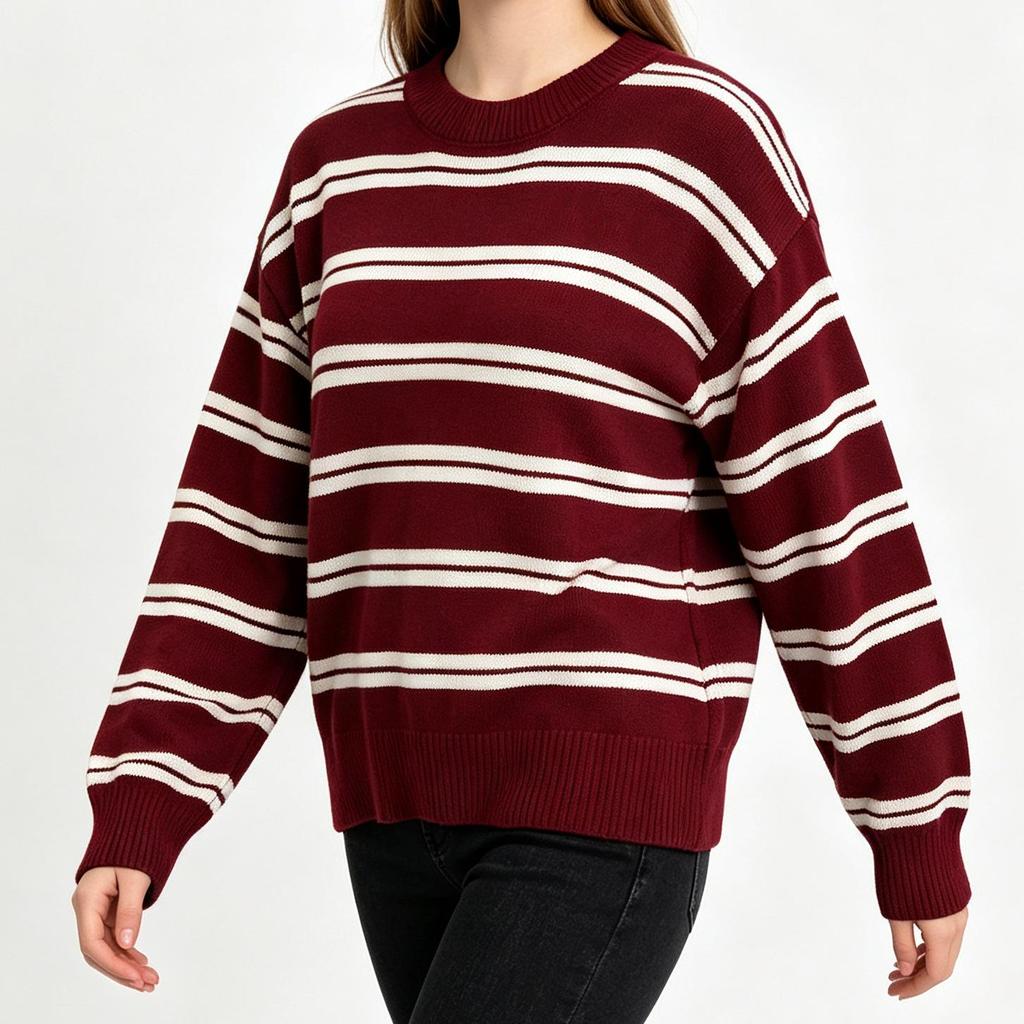 2026 Fall/Winter Women's Color Block Stripe Knit Pullover Sweater - Casual Versatile Round Neck