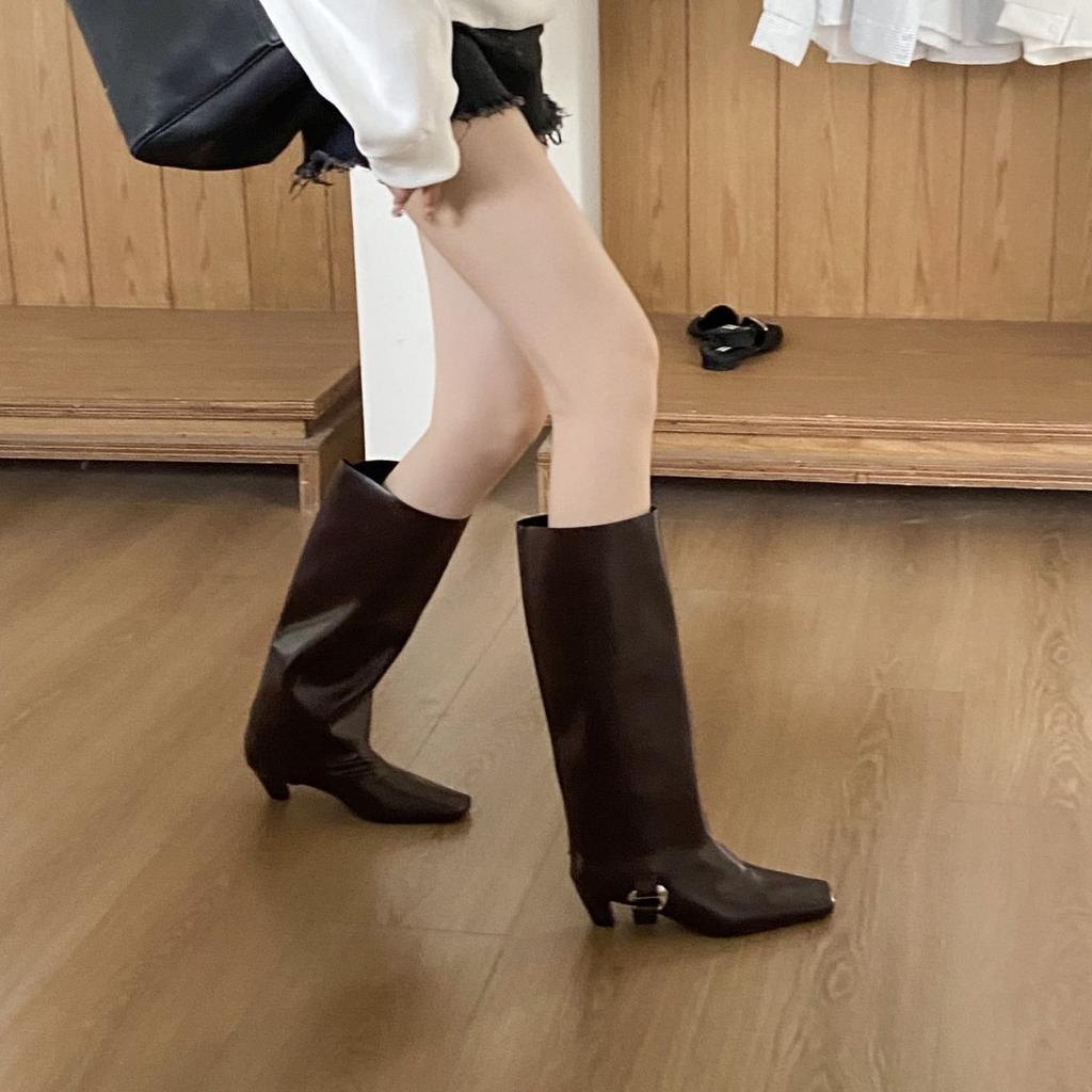 European and American style kitten and two wearing removable tube square head boots and short boots 2025 autumn and winter new trouser leg boots