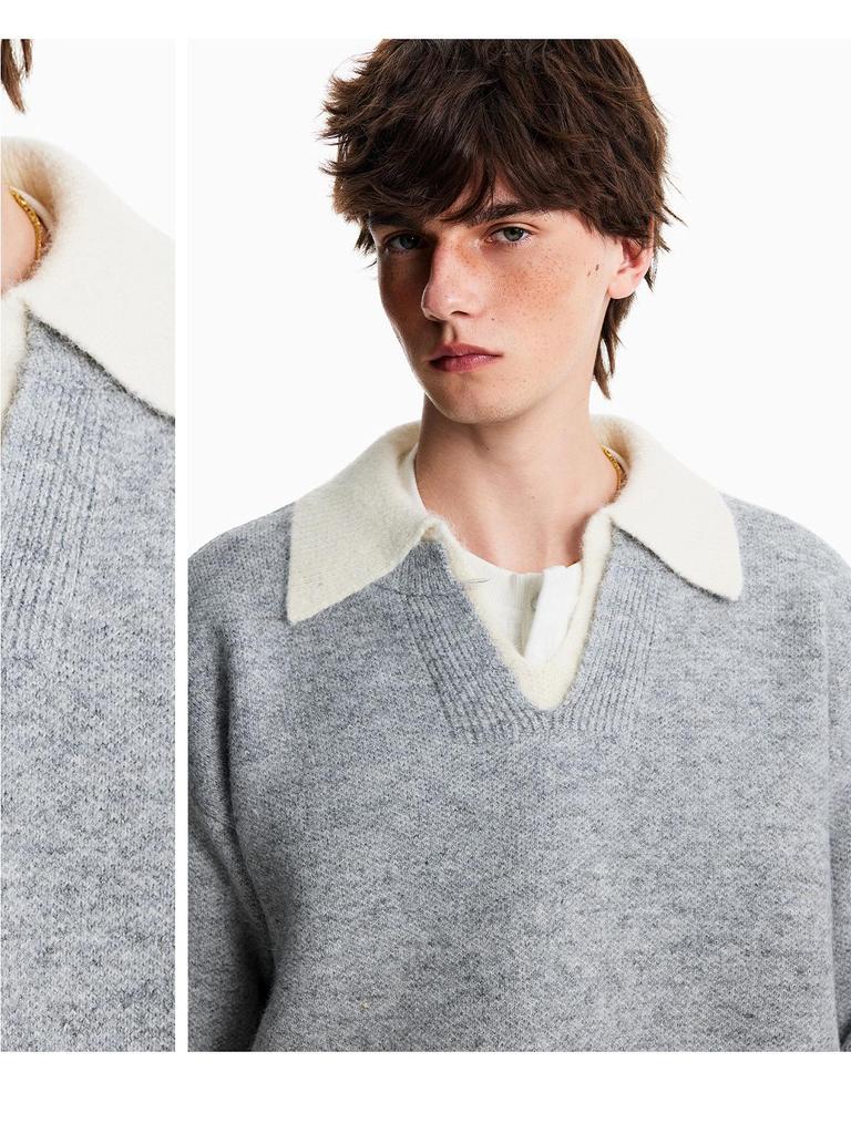 Men's High-End Old Money Style V-Neck Polo Knit Sweater for Autumn/Winter