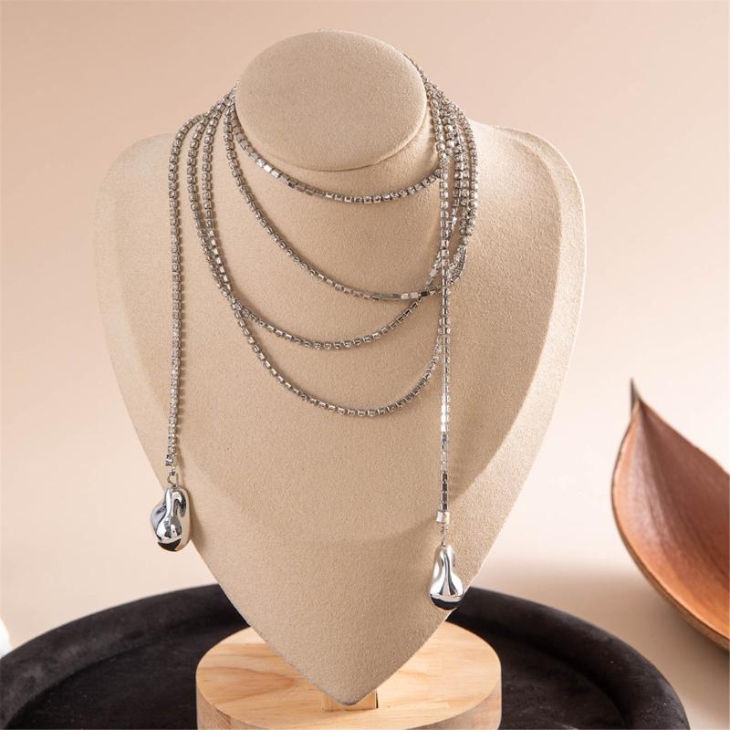 Sophisticated Layered Chain with Sparkling Stone Lightweight Neckchain Stylish Accessory For Party Or Casual Wear