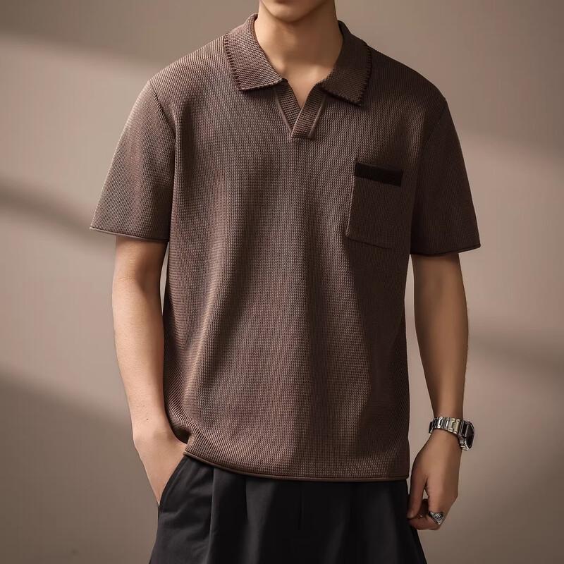 Men's Old Money Style Textured Knit Polo Shirt