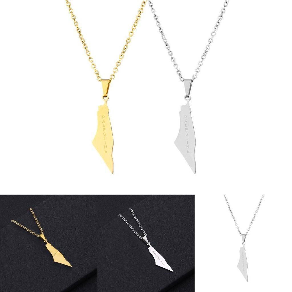 Stylish Geometric Stainless Steel Map Pendant Necklace For Women Israel And Palestine