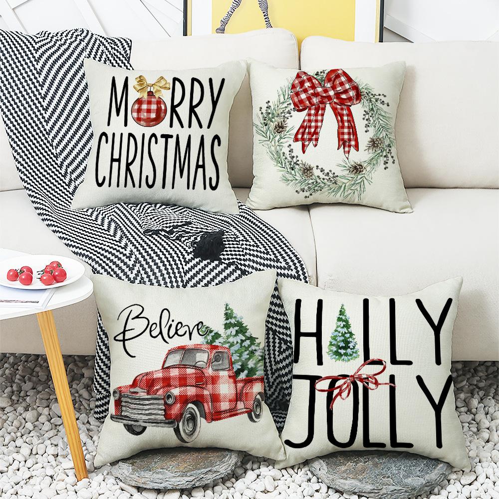 New Christmas Pillow Farm Truck Bow Garland Home Cushion Pillow Cover