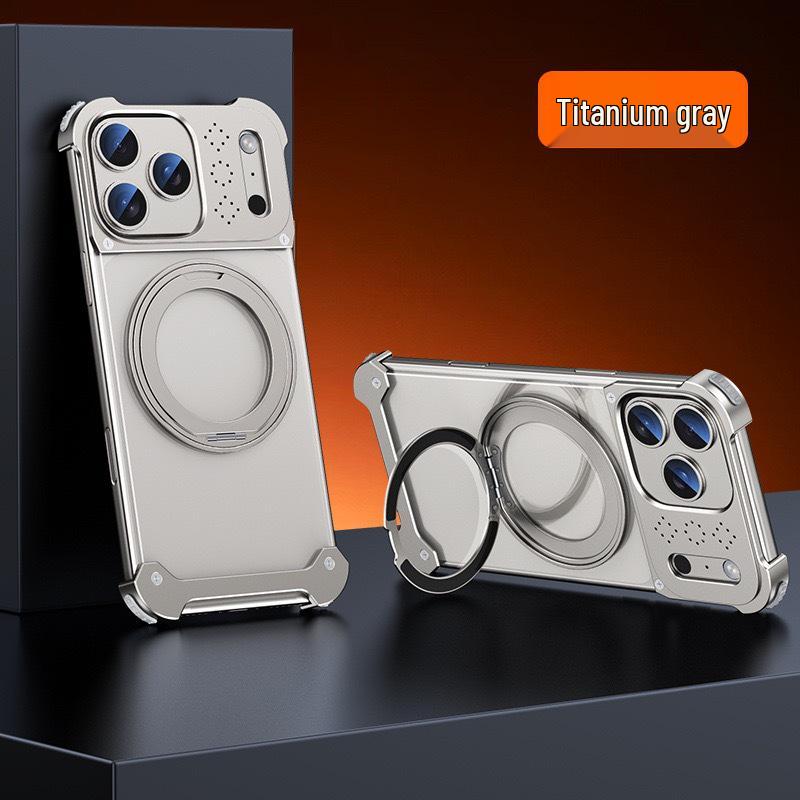 Apple 17 Pro Max Metal Aroma Magnetic Phone Case with 360° Rotating Bracket for iPhone 16