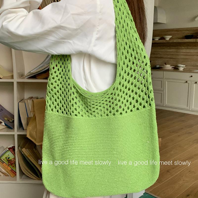 Tote Bag Knitted Bag Mesh Hollow Women's Shoulder Bag Woven Bag Handbag