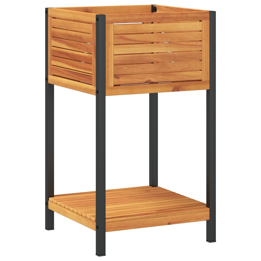 Plant Pot with Shelf 45 x 45 x 80 cm Solid Acacia Wood and Steel