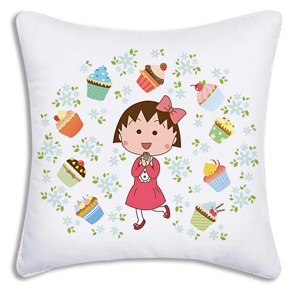 Anime Chibi M-Maruko-chanS Povlaky na polštáře Kreslený Dekorativní na pohovku Domácí Oboustranný tisk Krátký plyš Roztomilý povlak na polštář