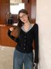 Contrasting color V-neck fake two-piece lace-up neck-hanging knitted primer cardigan women wear in early autumn with a slim-fit top inside