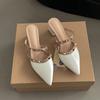 Baotou pointed high heel cool slippers summer new outer wear women's thick heel slippers rivet temperament versatile women's shoes tide
