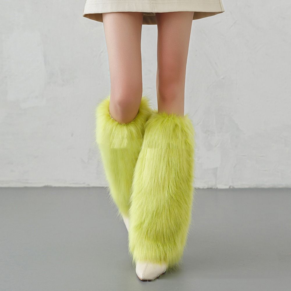 Faux Fur Furry Leg Warmers Y2K Long Tube Sock Fashion Warm Knee Sleeve Autumn/Winter