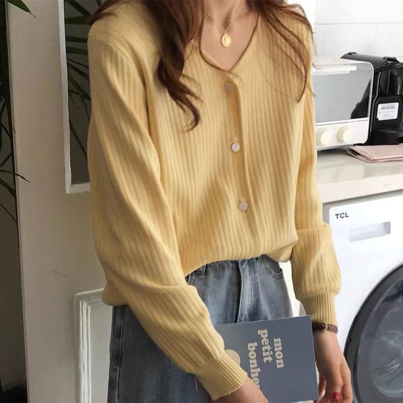 Pulover tricotat Femei Cardigan scurt Primăvara Toamnă Moda O-Gât cu mânecă lungă Tricot Topuri Doamne