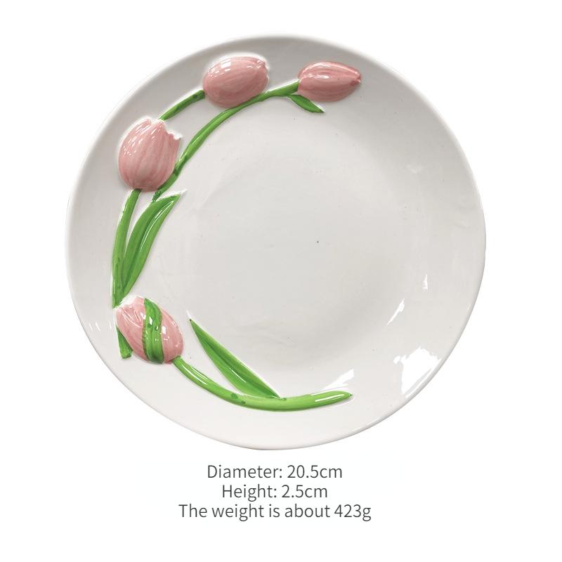 

Новий Ins Рельєфний Тривимірний Керамічний Обідній Таріль Тюльпан Кухоль Тарілка для Торта Десерту Післяобіднього Чаю Розписана Вручну Керамічна Чашка