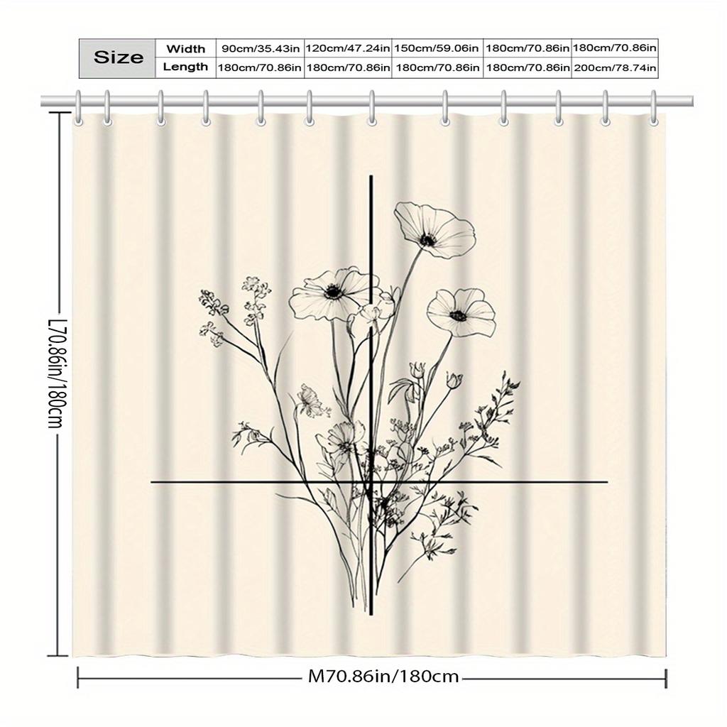 Floral Pattern Shower Curtain with Hooks,Machine Washable, All-Season Home Decor Accessory, Shower Curtains for Bathroom