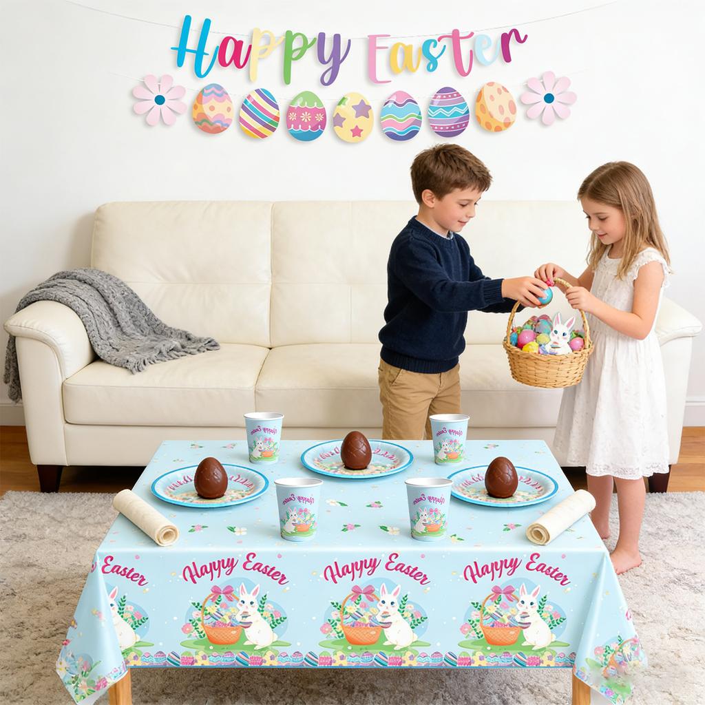 52 Szt. Dekoracje na Imprezę Wielkanocną, Dekoracja HAPPY EASTER Zestaw Dekoracji na Imprezę Wielkanocną Baner Jajko Królik Toppery na Tort Akcesoria na Imprezę Wielkanocną