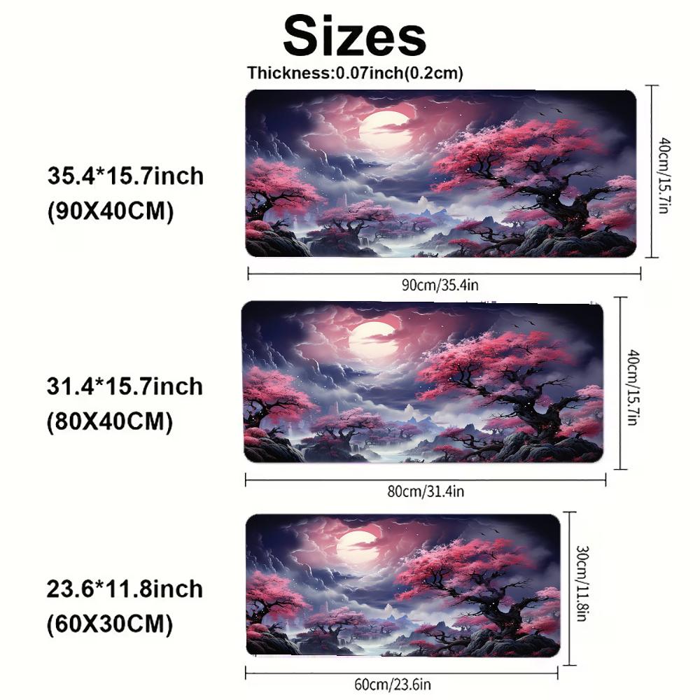 Japanese Cherry Blossom Full Moon Bridge Large Gaming Mouse Pad Non Slip Rubber Anime Sakura Night Landscape Oriental Mousepads