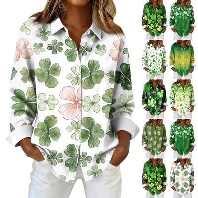 Chemisier pour femme imprimé Noël boutonné à manches longues décontracté basique col chemise haut régulier