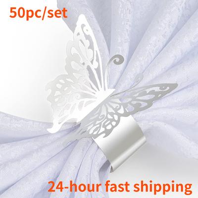 50Pc/Set Butterfly Napkin Rings Laser Cut Foil Paper Disposable Napkin Holder For Wedding Party Banquet Dinner Table Decor