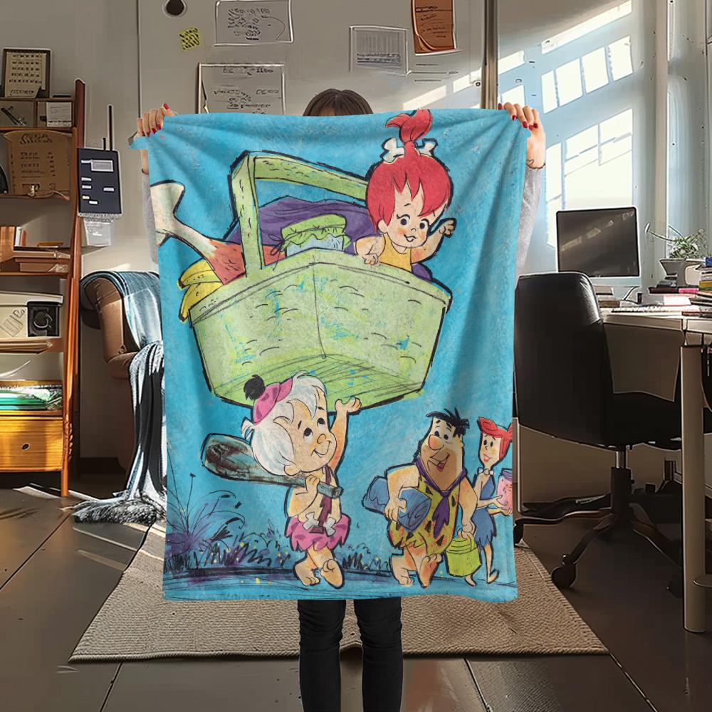 Coperta in Flanella con Stampa dei Flintstones, Alta qualità, Confortevole per Tutte le Stagioni, Decorazione per la Casa, Calore e Comfort