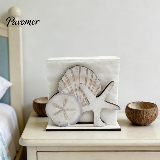 Rustic Wood Paper Towel Stand Wooden Napkin Holder, Vertical Ocean Style Dispenser, Square Theme Dispenser Ordered Storage Holder for Kitchen