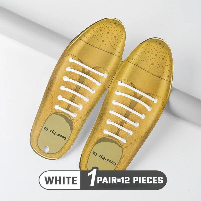 

12 шт. силиконовые шнурки мужские без завязок эластичные шнурки кроссовки для детей и взрослых круглые кожаные шнурки с резинками для обуви - белый