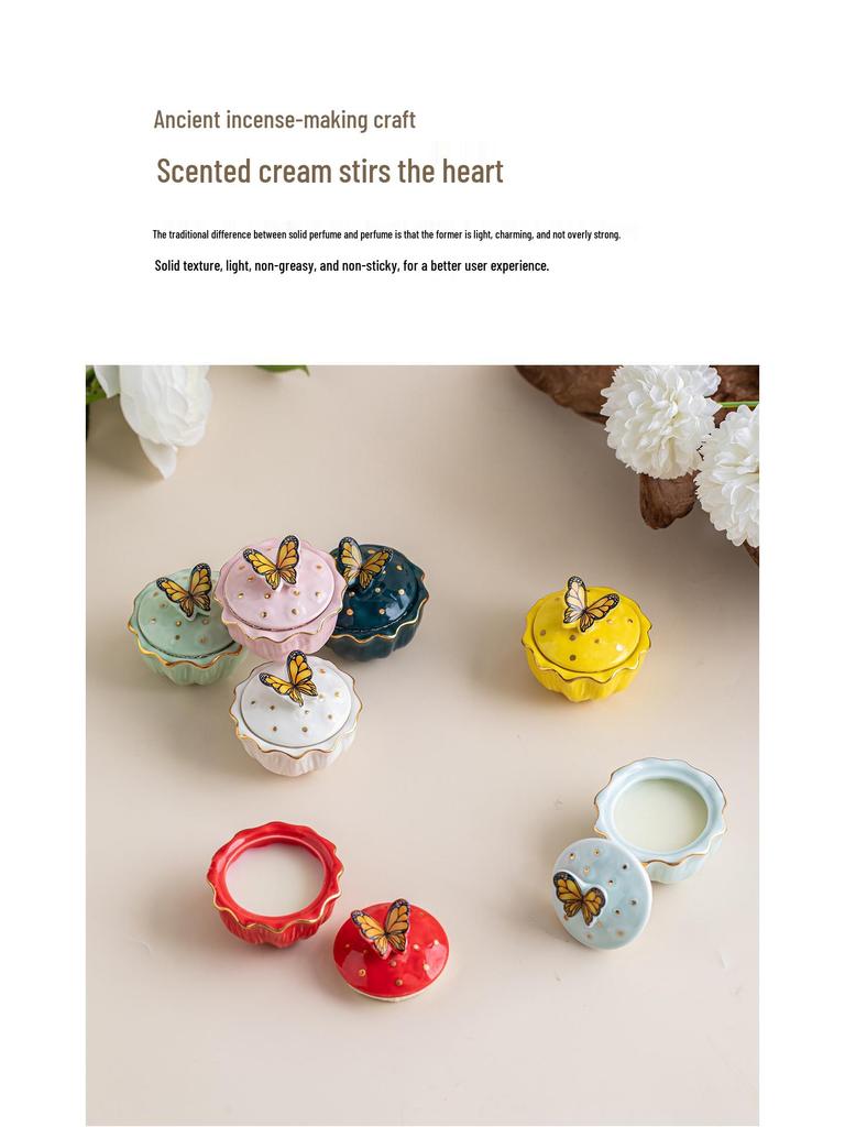 Ancient Style 25g Butterfly Ceramic Jar Solid Perfume Balm - Perfect for Cultural and Creative Events or as a Souvenir Gift