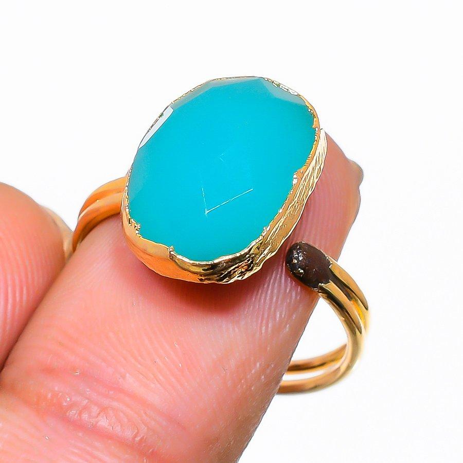 Aqua Chalcedony Gemstone 925 Sterling Silver Jewelry Ring Size Adjustable GK-3817