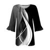 Women's Fashion Casual  Printed V-Neck Pleated Seven Minute Sleeve Ruffle Sleeve T-Shirt Plus Size Tops