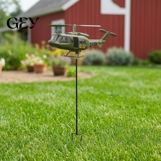 Weather-resistant Yard Decor Patriotic Wind Spinner, Helicopter Windmill Stake with Spinning Propeller, 2D Flower Bed Spinner Outdoor Metal