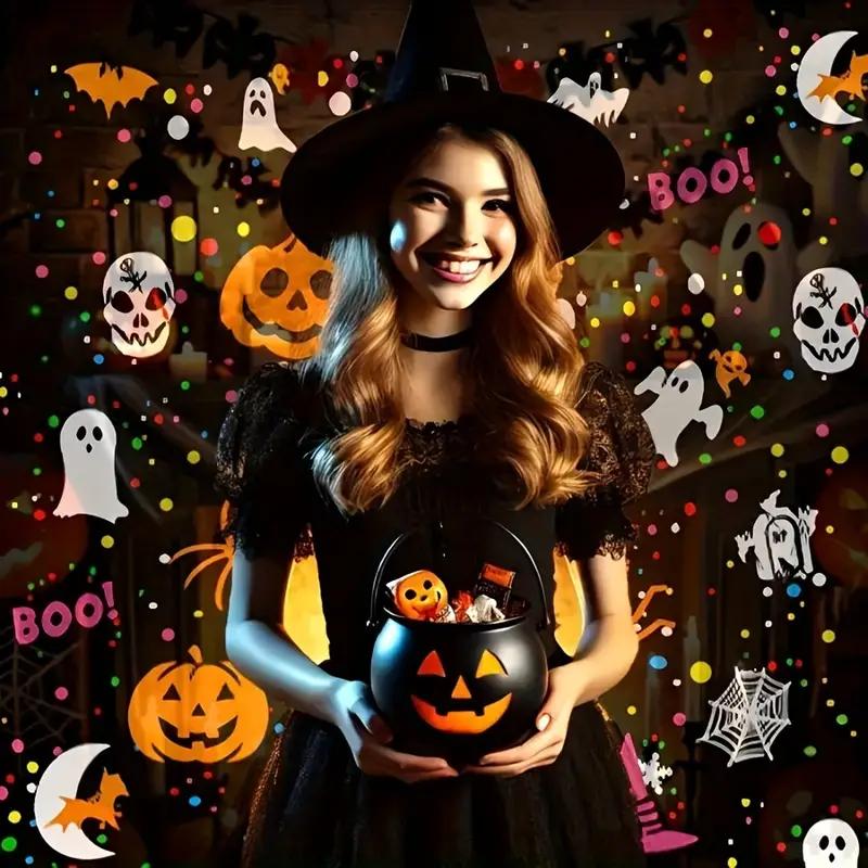 1pc Halloween Projector Light USB Powered LED Night Light with Dynamic Pumpkin Skull Spider 16 Patterns for Bedroom Home Party