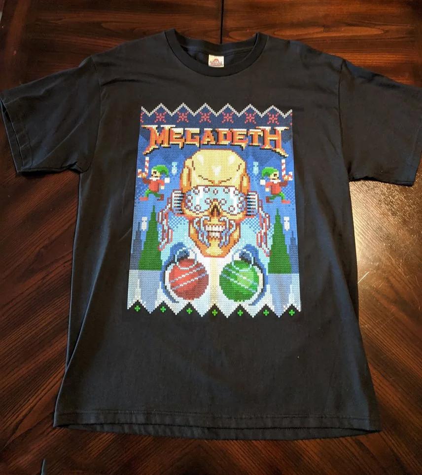 Редкая рождественская футболка Megadeth 2014 Унисекс Концертные Все размеры AR683 Унисекс Футболка L