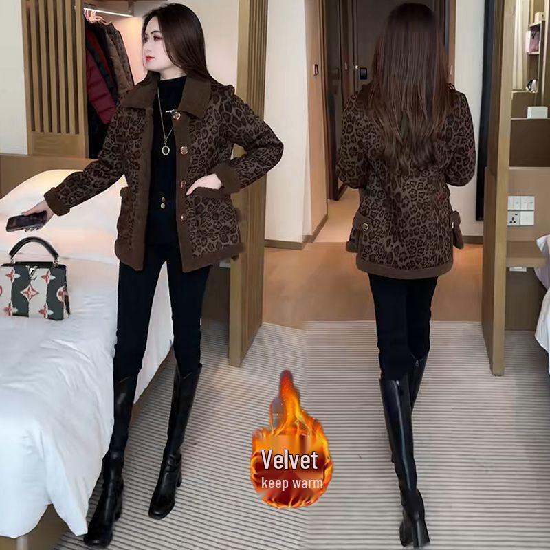 Fluffy 2025 Elegant Leopard Print Woolen Jacket - Women's Versatile Warm Top