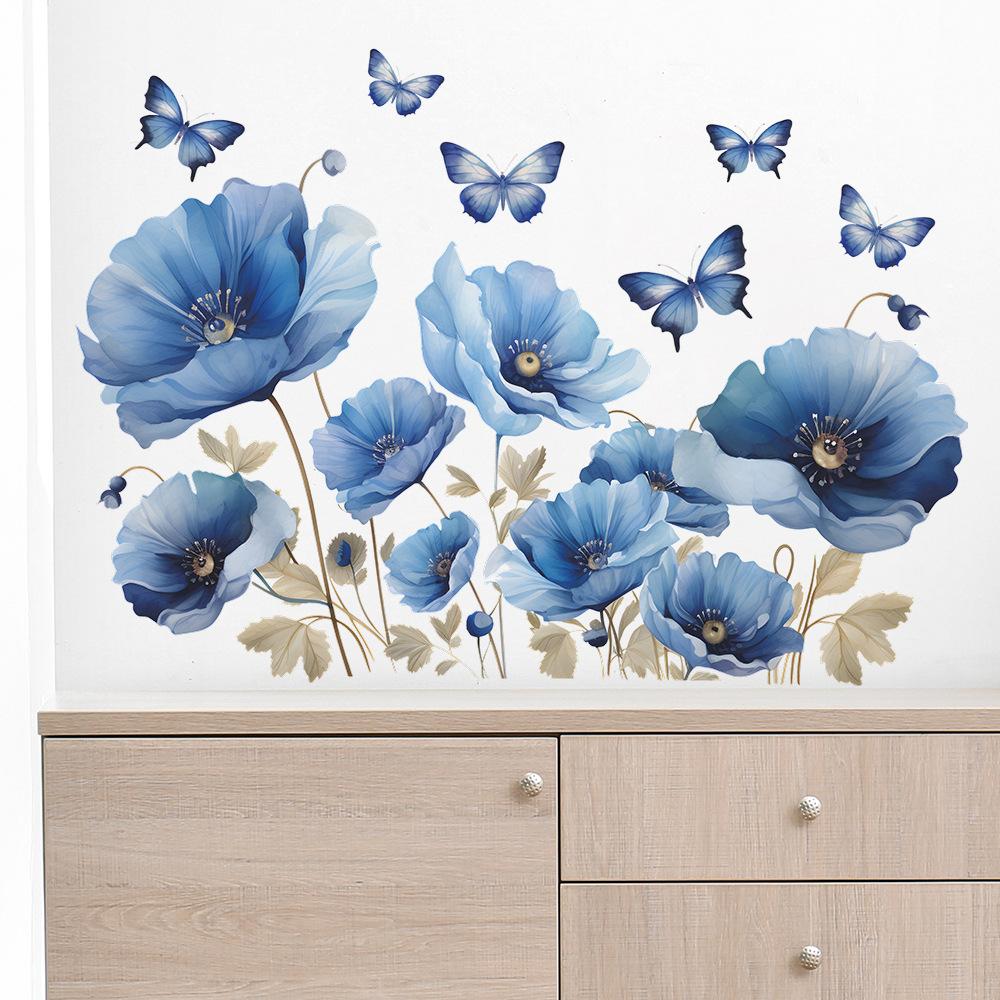 Fun-c13 Painted Romantic Blue Daffodil Butterfly Bedroom Porch Background Decorative Wall Sticker