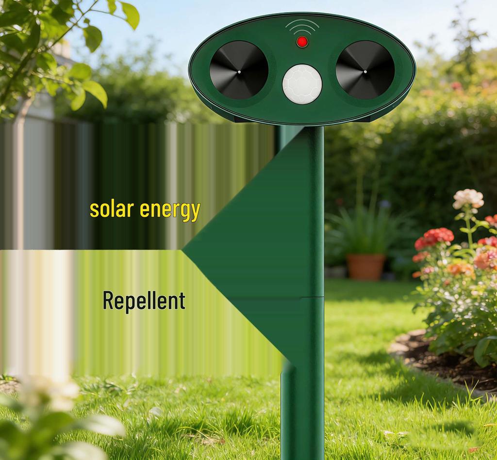 Repellente per Animali ad Ultrasuoni Alimentato a Energia Solare con Luci Lampeggianti per Gatti, Cani, Ratti e Uccelli