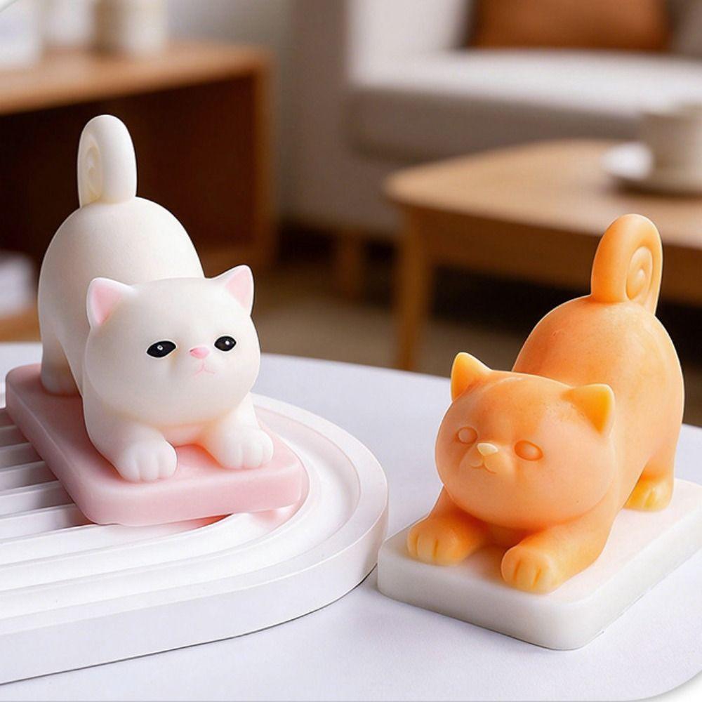Silicone Material Cat Candle Mold 3D Design Stretching Cat DIY Candle Mold Cute Animal Shape Handmade Craft Silicone Candle Mold