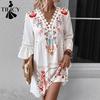 Damenmode Sommer Frühling 3/4 Ärmel V-Ausschnitt Lockere Taille Freizeitkleider