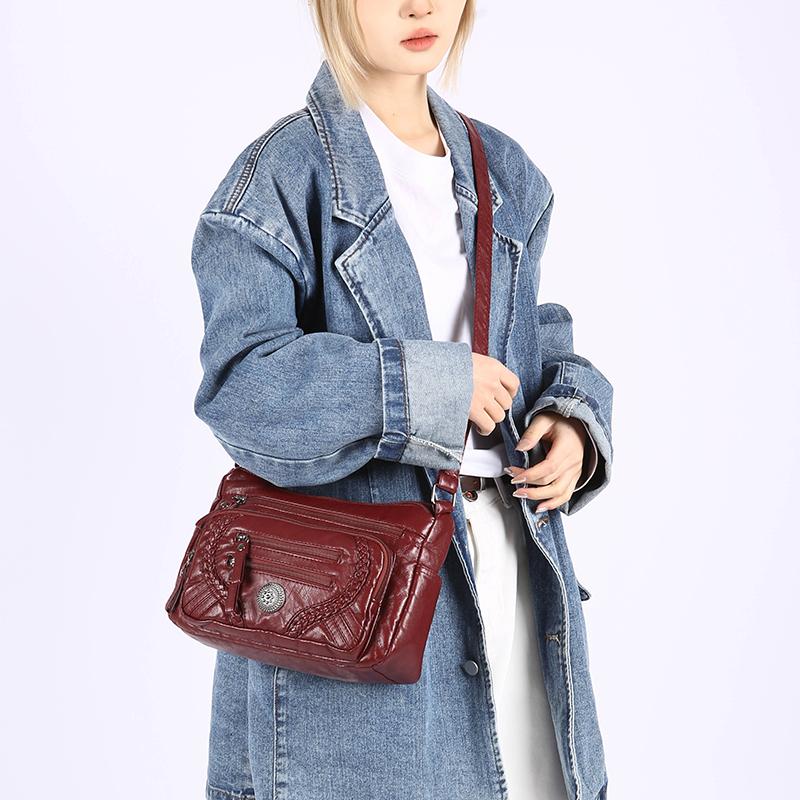 Large Capacity Shoulder Bag Soft Leather Multi-Layer Crossbody Bag for Middle-Aged and Elderly Women's Bag