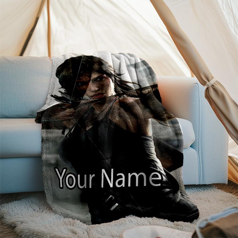 Custom Name Tomb Raider Theme Printed Blanket - Perfect for Couch, Bed, Travel & Outdoor Use | Machine Washable, Cozy & Durable.
