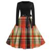Women's Vintage Plaid Printed Long Sleeve Round Neck Plus Size Evening Prom Dresses
