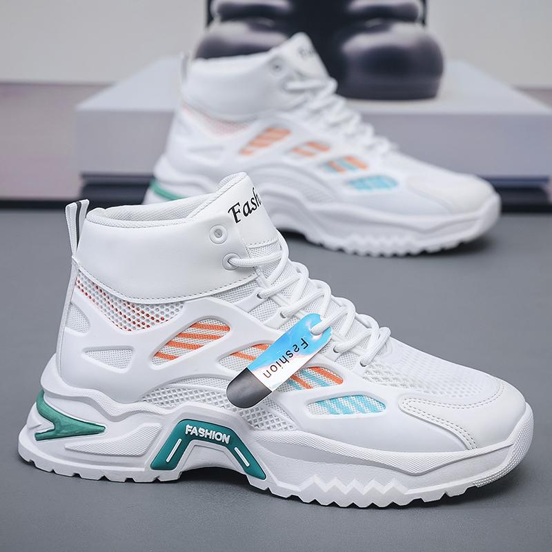 Yeni erkek rahat dış mekan rahat kalın tabanlı file ayakkabılar Yüksek bilekli spor ayakkabılar Baba ayakkabıları günlük erkek ayakkabıları spor ayakkabılar