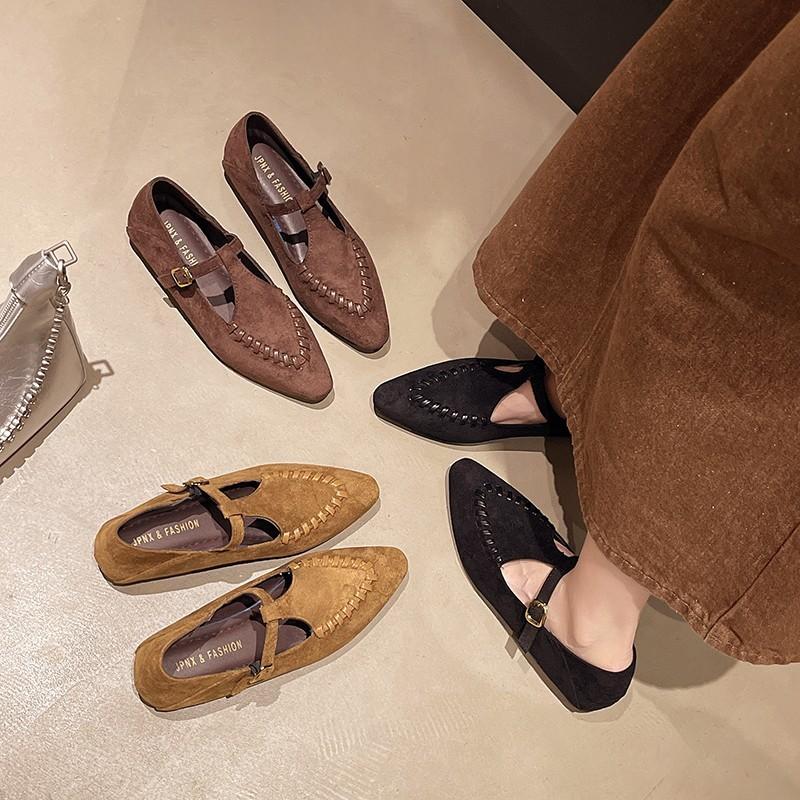 French British style versatile women's shoes suede Mary Jane shoes 2025 autumn soft-soled shoes retro single shoes flat shoes