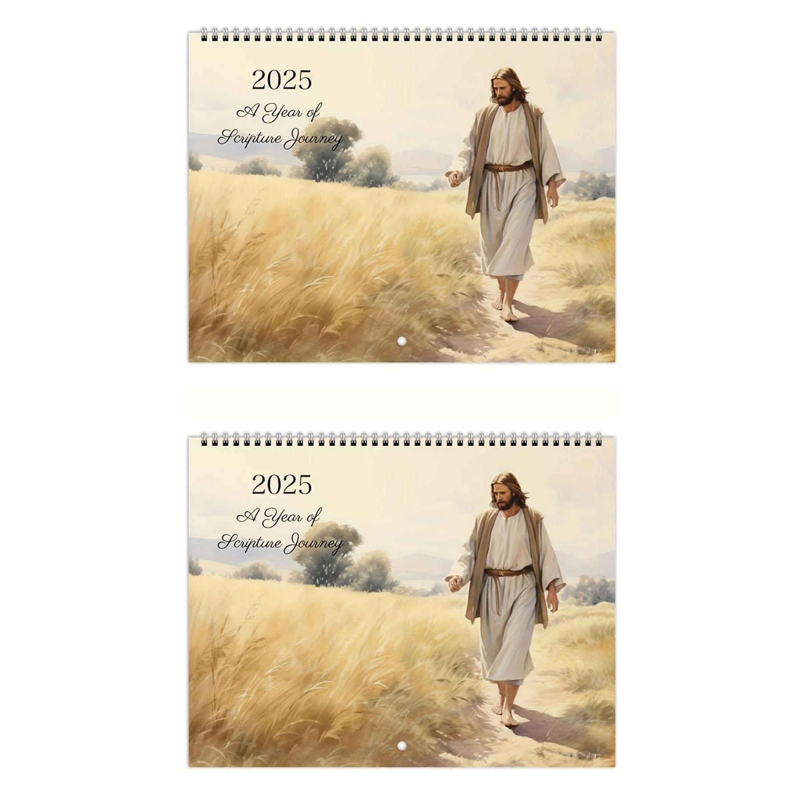 

2PCS 2025 Wall Calendar Coated Paper Wire Binding Hanging Calendar for Home and Office