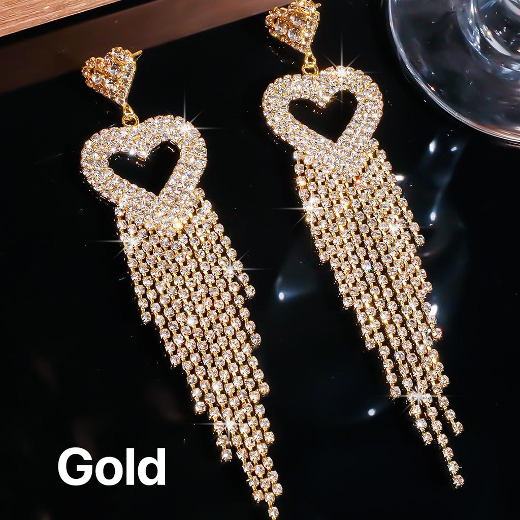 Long Tassel Rhinestone Earrings Dangle Jewelry Crystal Bridal Wedding Earrings Accessories for Women and Brides