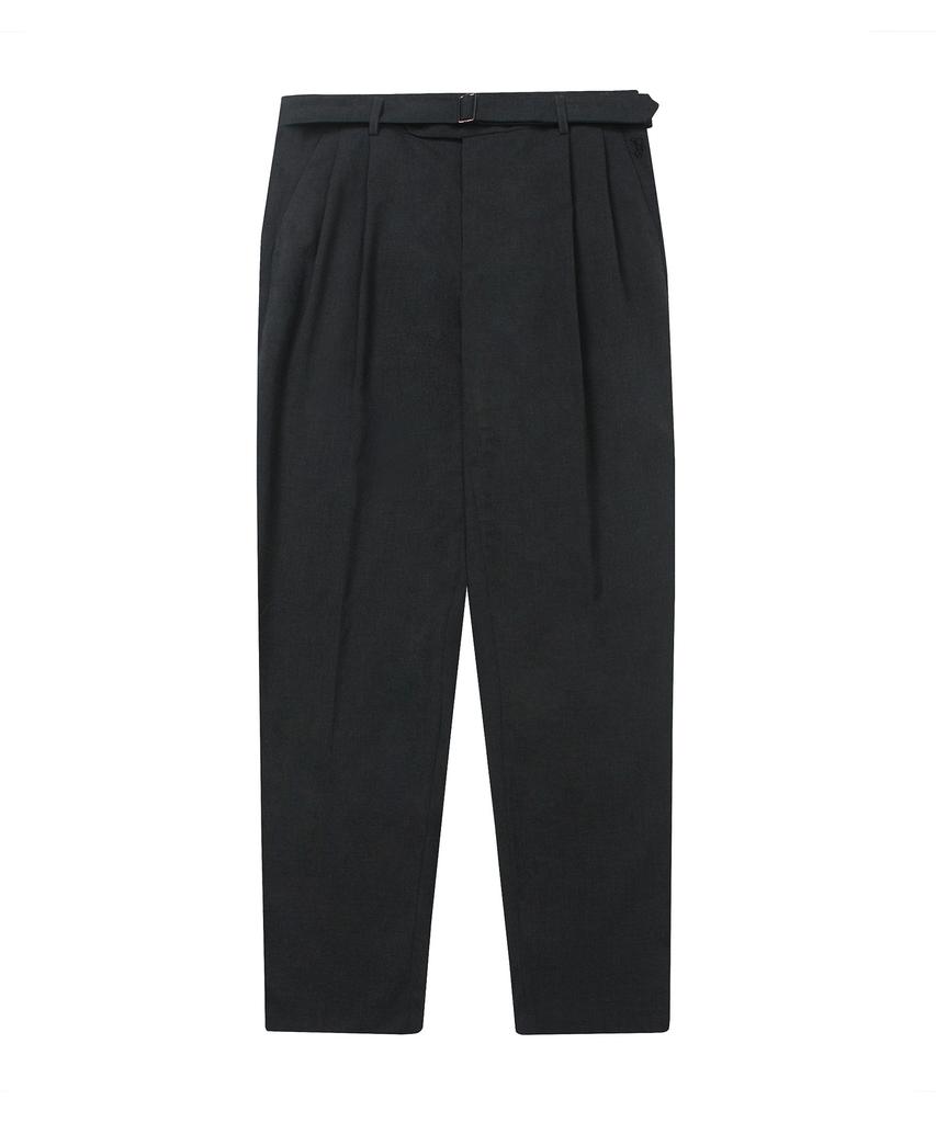 SOLEW Belted Double-Pleated Loose-Fit Pants_Gray