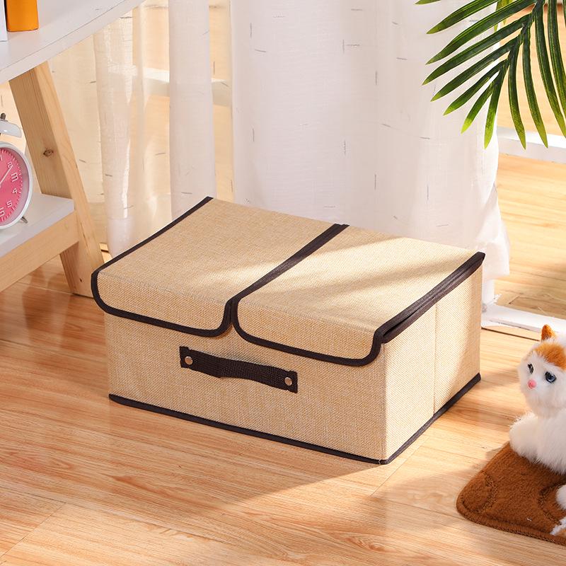 Foldable Cotton & Linen Storage Box: Portable Double Cover for Toys & Clothes