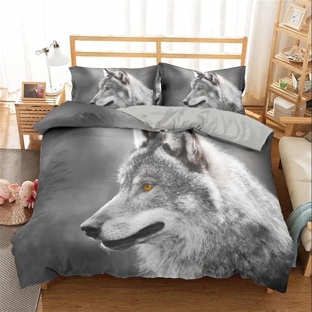 Wolf Duvet Cover King Queen Size Cool One-Eyed Lone Wolf Bedding Set For Teens Adults Wild Animal 2/3Pcs Polyester Quilt Cover