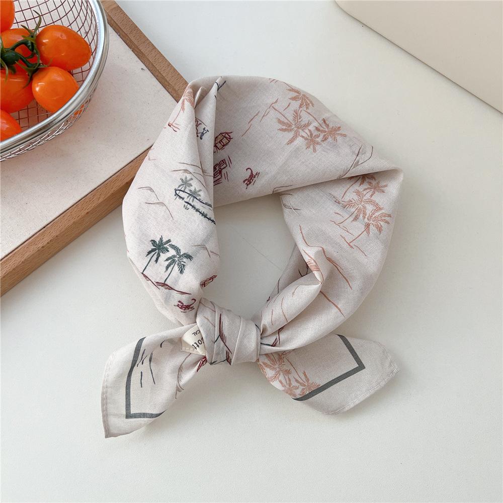 Korean literary and artistic decoration small silk scarf Korean version fashionable versatile spring and summer fresh and breathable cotton and