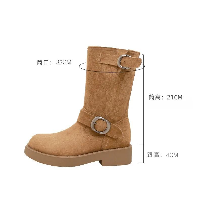 2024 New Ankle Boots, Women's Interior Height Increasing Western Boots, Retro Thick Heel Round Toe  Pile Up Boots Women Shoes