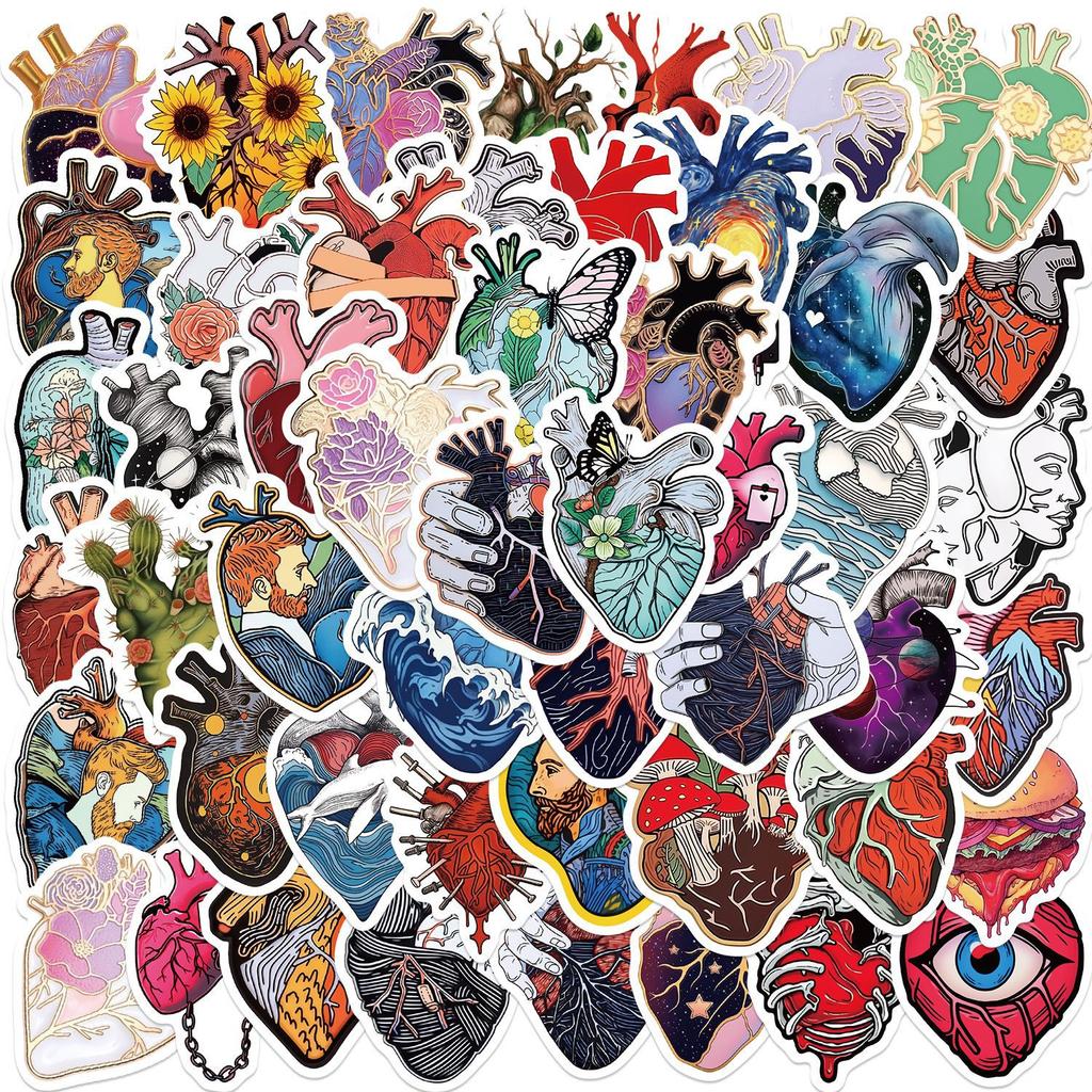 52 Cartoon Art Heart Doodle Stickers Guitar Notebook Suitcase DIY Waterproof Stickers